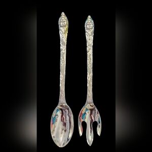 NIB Silver Plated Christmas Santa Claus Salad Serving Fork & Spoon